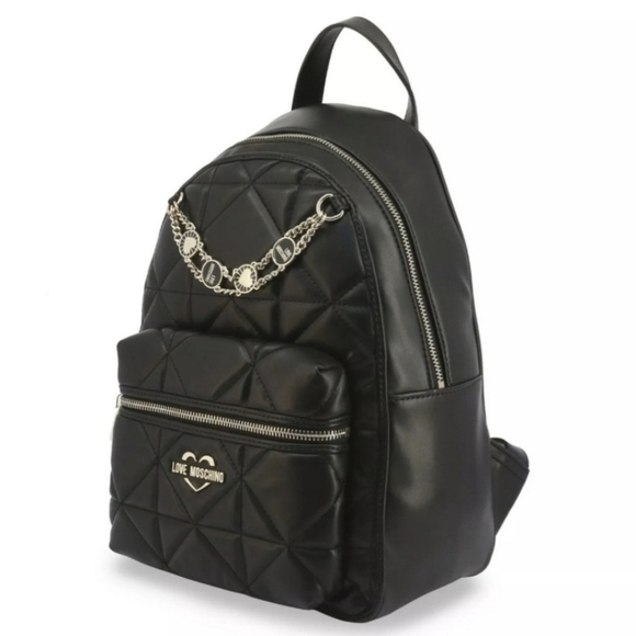 𝅺LOVE Moschino Borsa Pu Nero quilted backpack NWT - Picture 1 of 9